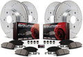 Front and Rear Carbon Fiber Brake Pads with Drilled & Slotted Brake Rotors Kit B34558
