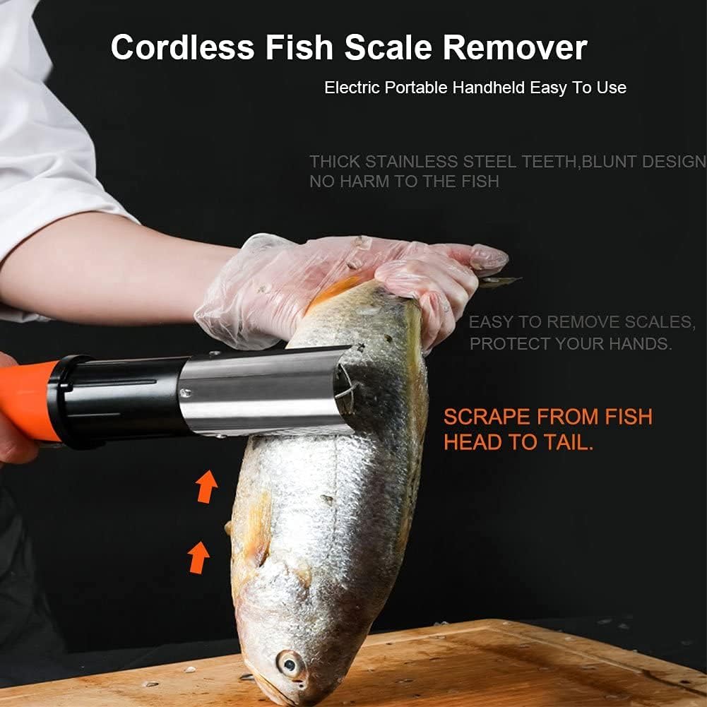 Electric Fish Scaler with Stainless Steel Roller Blade, Cordless Fish Scale Remover Cleaner Skinner Kit, 12V Rechargeable Battery U332863