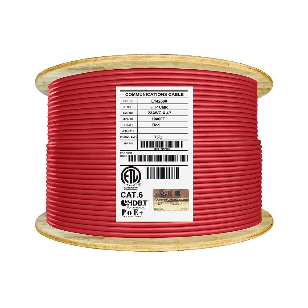 Bulk Ethernet Cable Reel, Cat6 Shielded Riser, 1000ft, F/UTP 23AWG, Solid Bare Copper, Grey C1289
