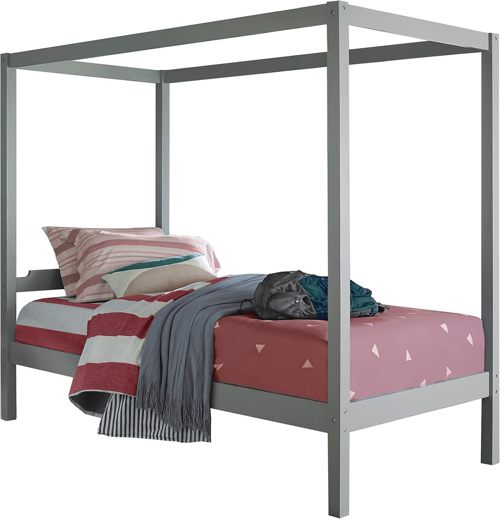 Gray Wood Twin Size Canopy Bed T5612