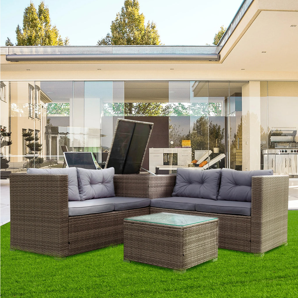 Grey 4 Piece Patio Sectional Sofa Set with Storage Box E988023