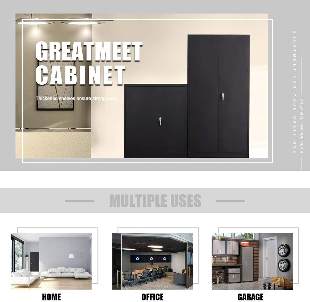 Black Metal Storage Cabinet with 2 Locking Doors and 5 Shelves H502