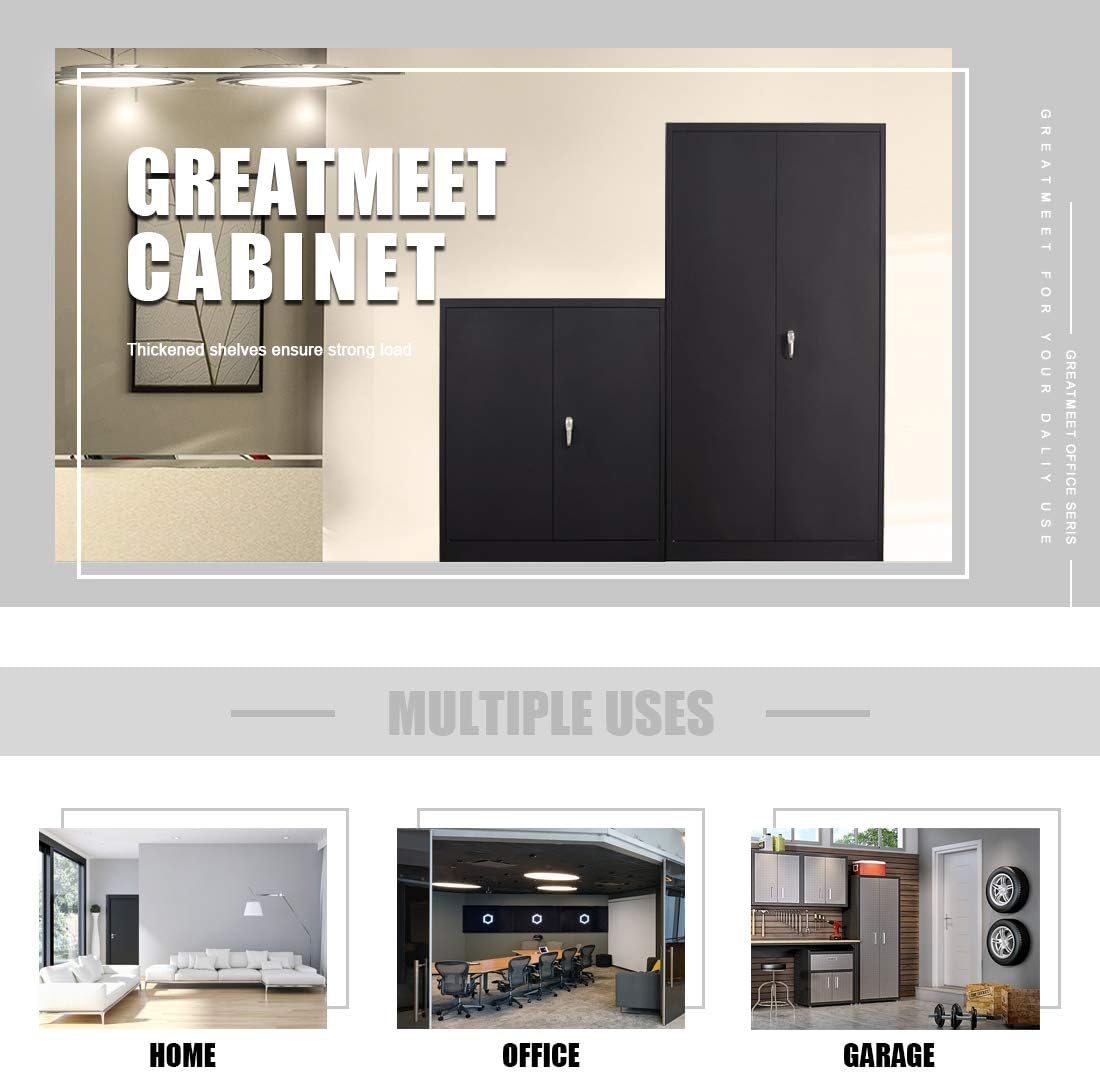 Black Metal Storage Cabinet with 2 Locking Doors and 5 Shelves H502