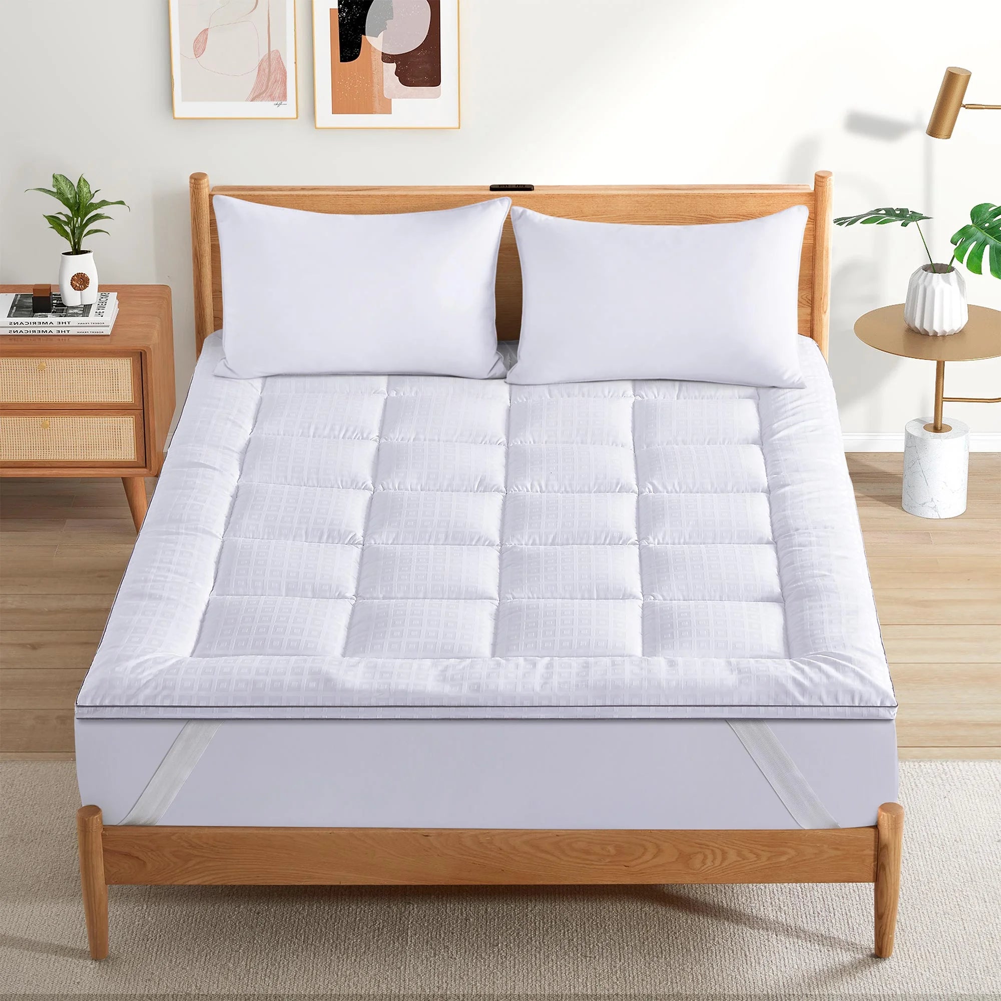 White Queen 2" Grid Quilted Down Alternative Microfiber Mattress Topper V89371