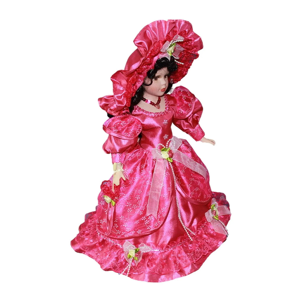 Pink Ceramic Dollhouse Lady with Dress V544
