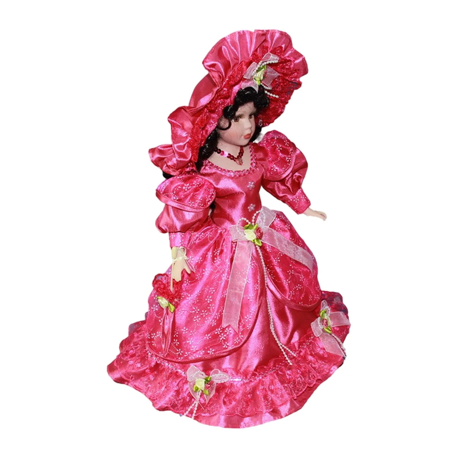 Pink Ceramic Dollhouse Lady with Dress V544