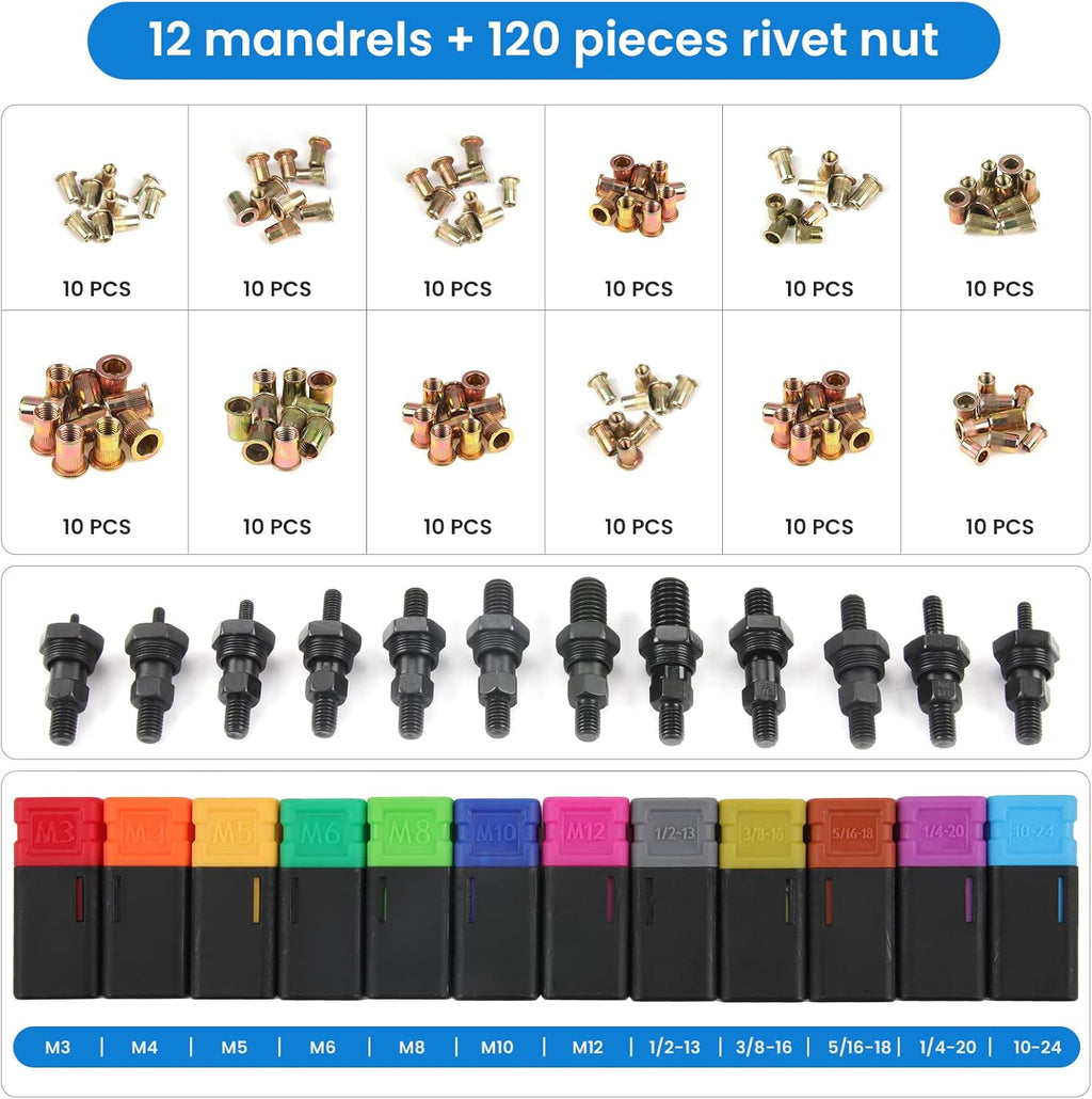 16" Rivet Tool Kit with 120PCS Rivet Nuts & Plastic Case Z5411
