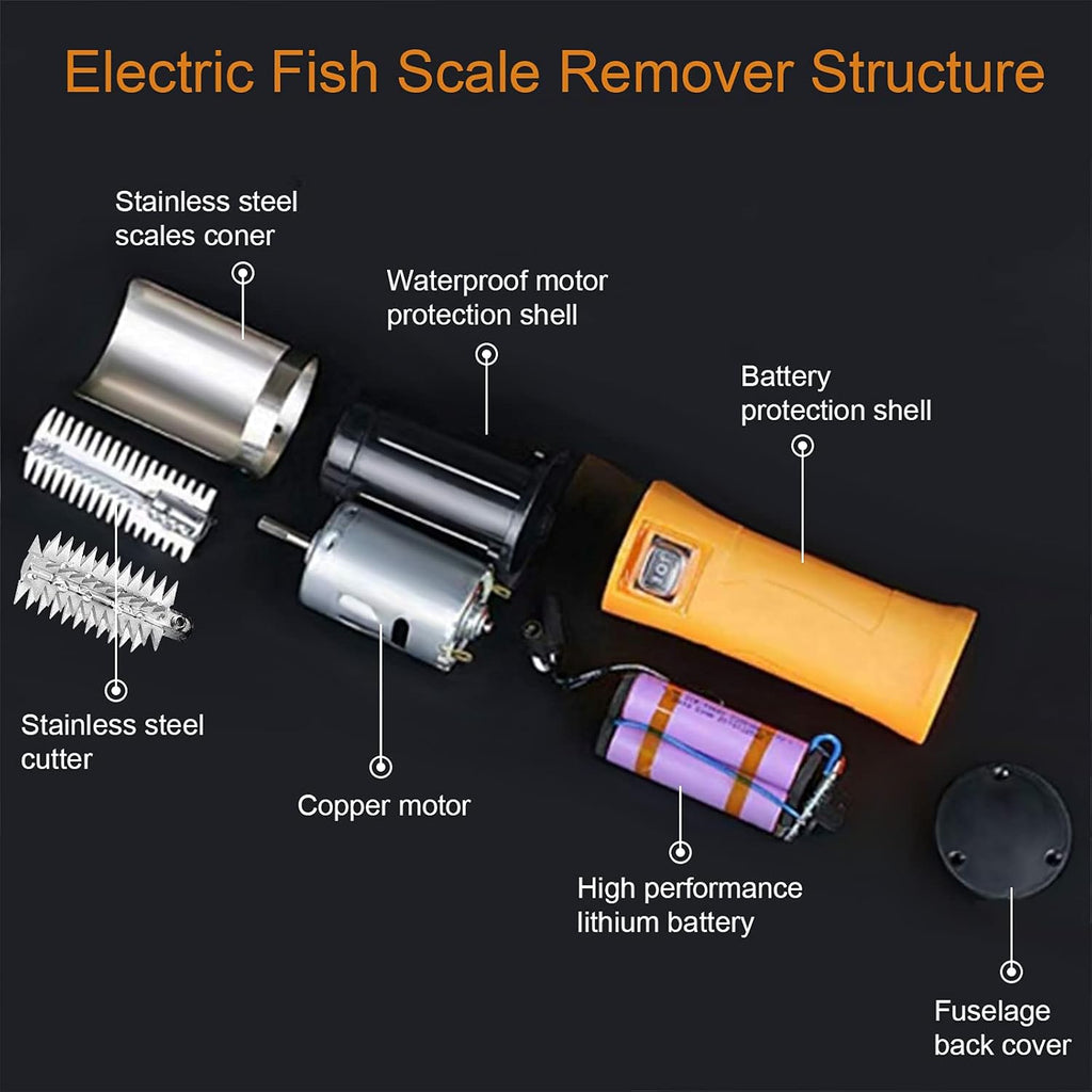Electric Fish Scaler with Stainless Steel Roller Blade, Cordless Fish Scale Remover Cleaner Skinner Kit, 12V Rechargeable Battery U332863