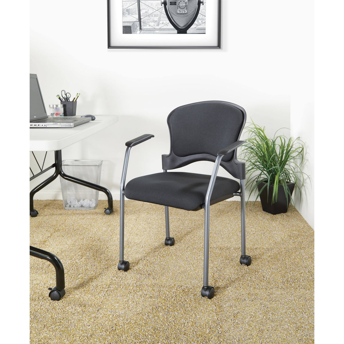 Titanium Finish Rolling Visitors Chair with Casters R4655
