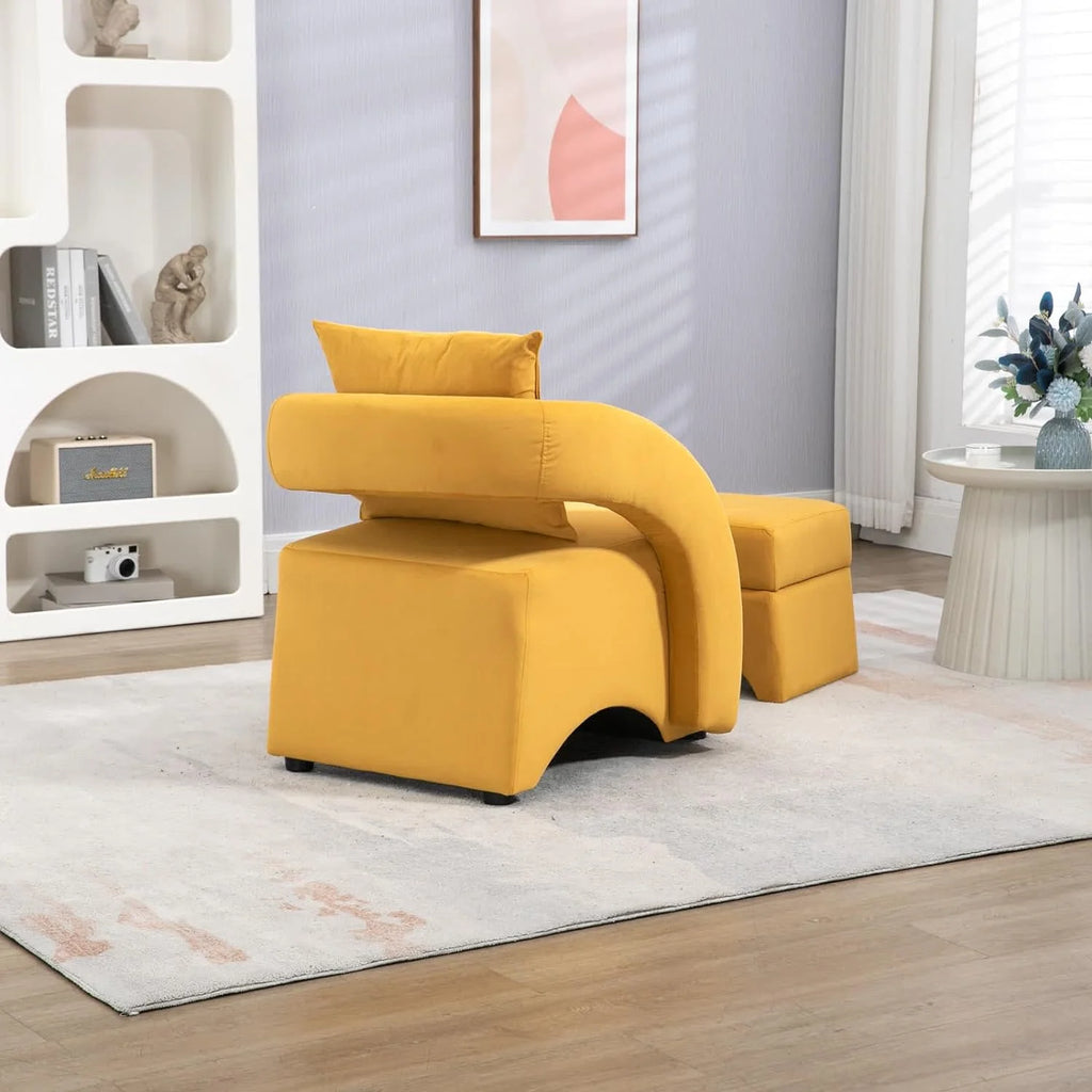 Yellow Velvet Accent Chair with Ottoman J26691