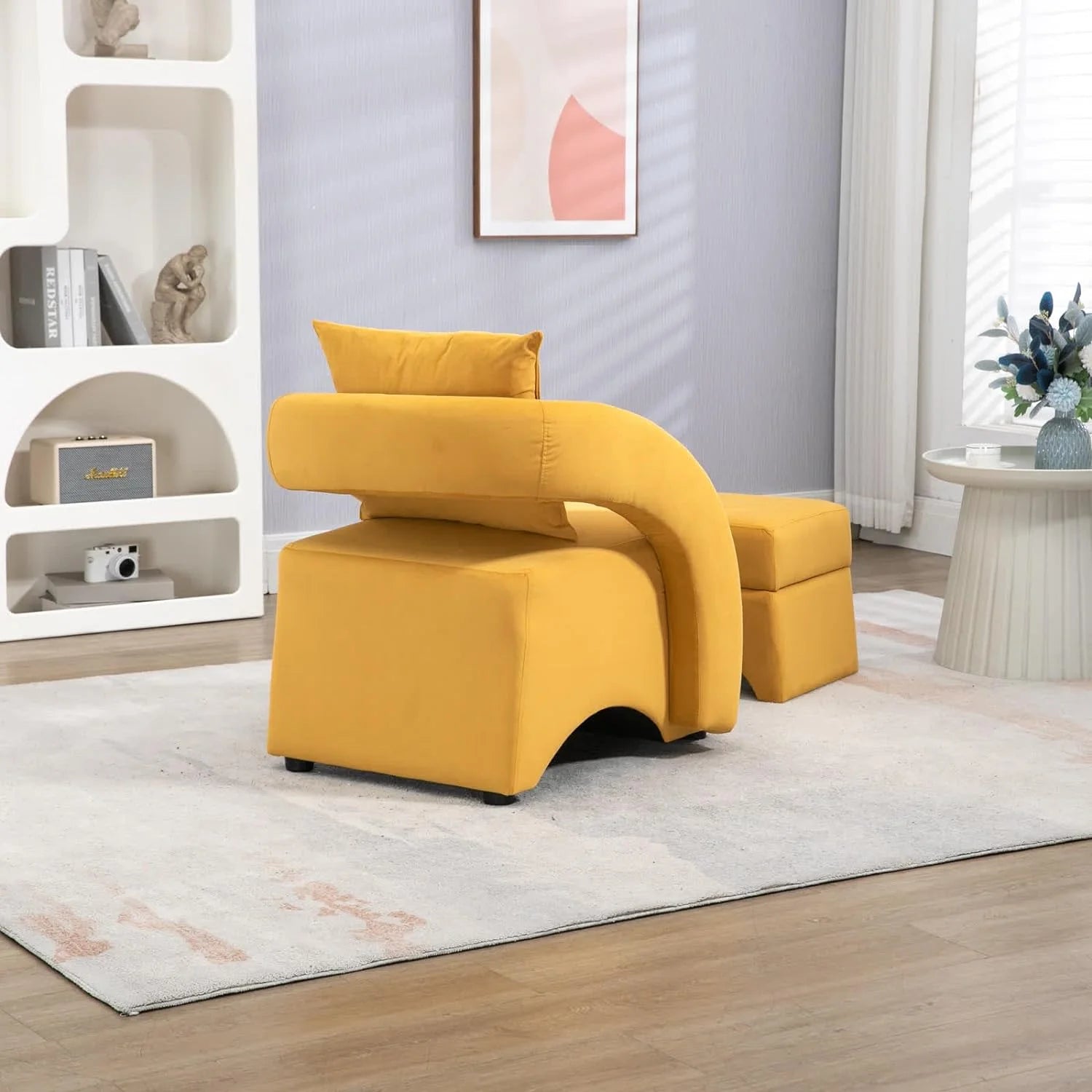Yellow Velvet Accent Chair with Ottoman J26691
