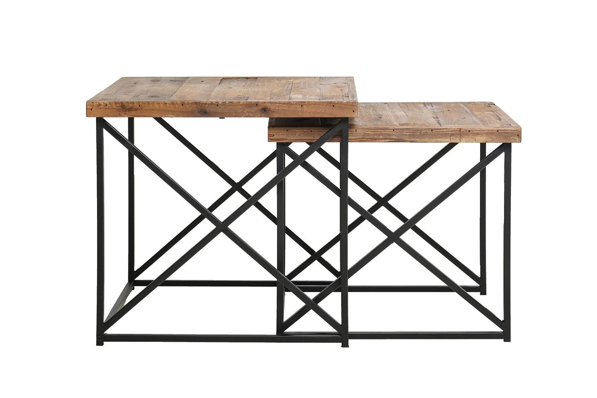 Reclaimed Nesting Tables Set of 2 Brown Wood E33263