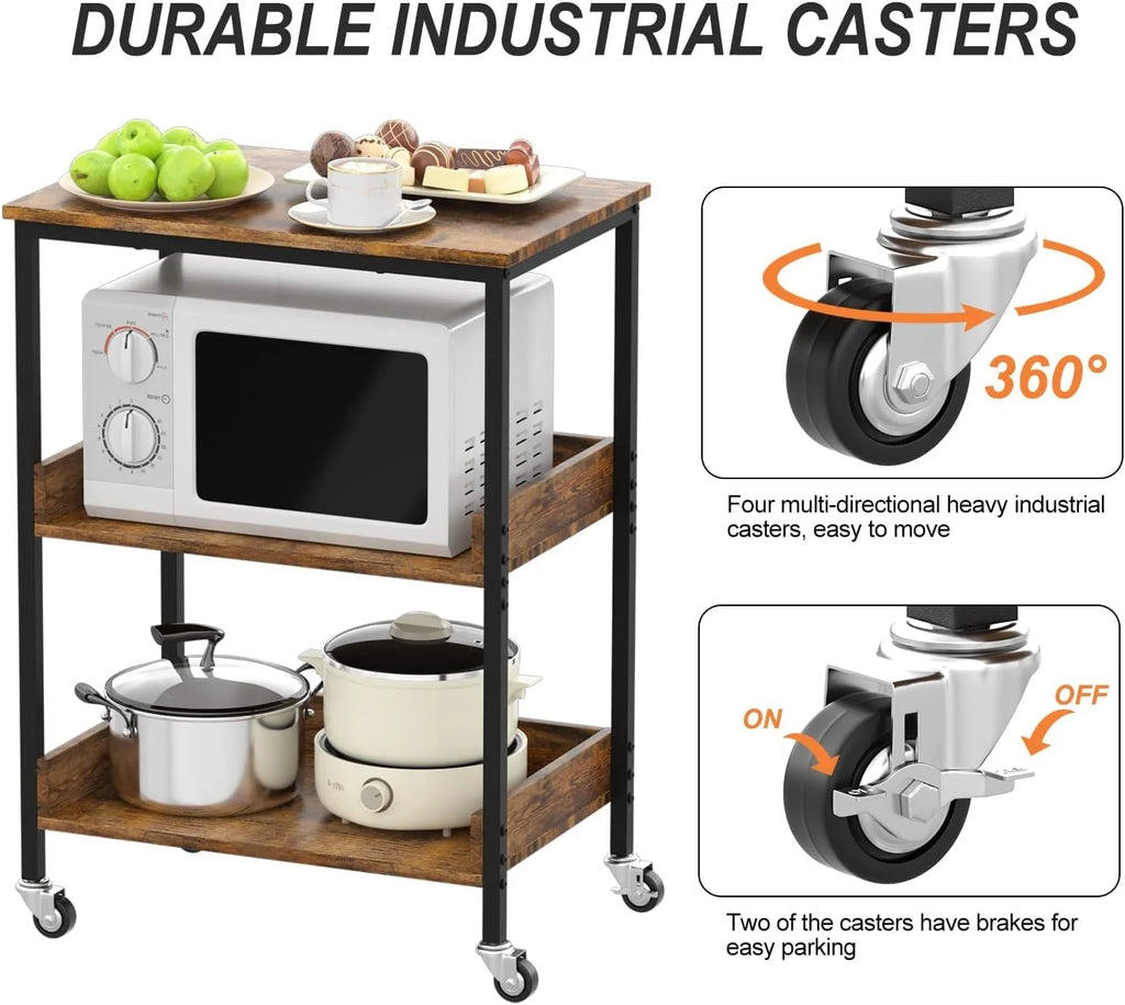 3-Tier Kitchen Utility Storage Cart with Rolling Wheels Y546
