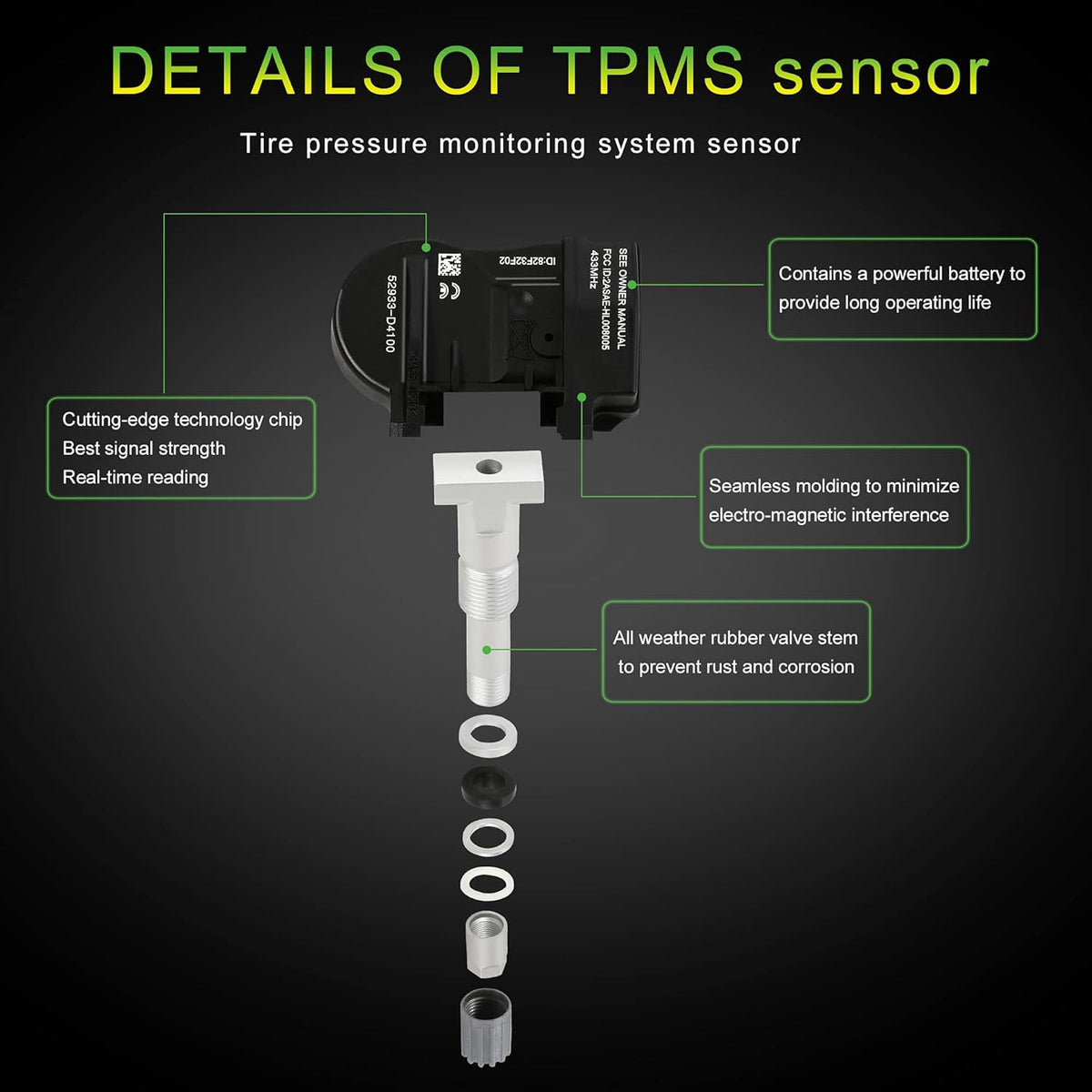 Tire Pressure Sensor 433MHz TPMS Replacement 4PCS P987392