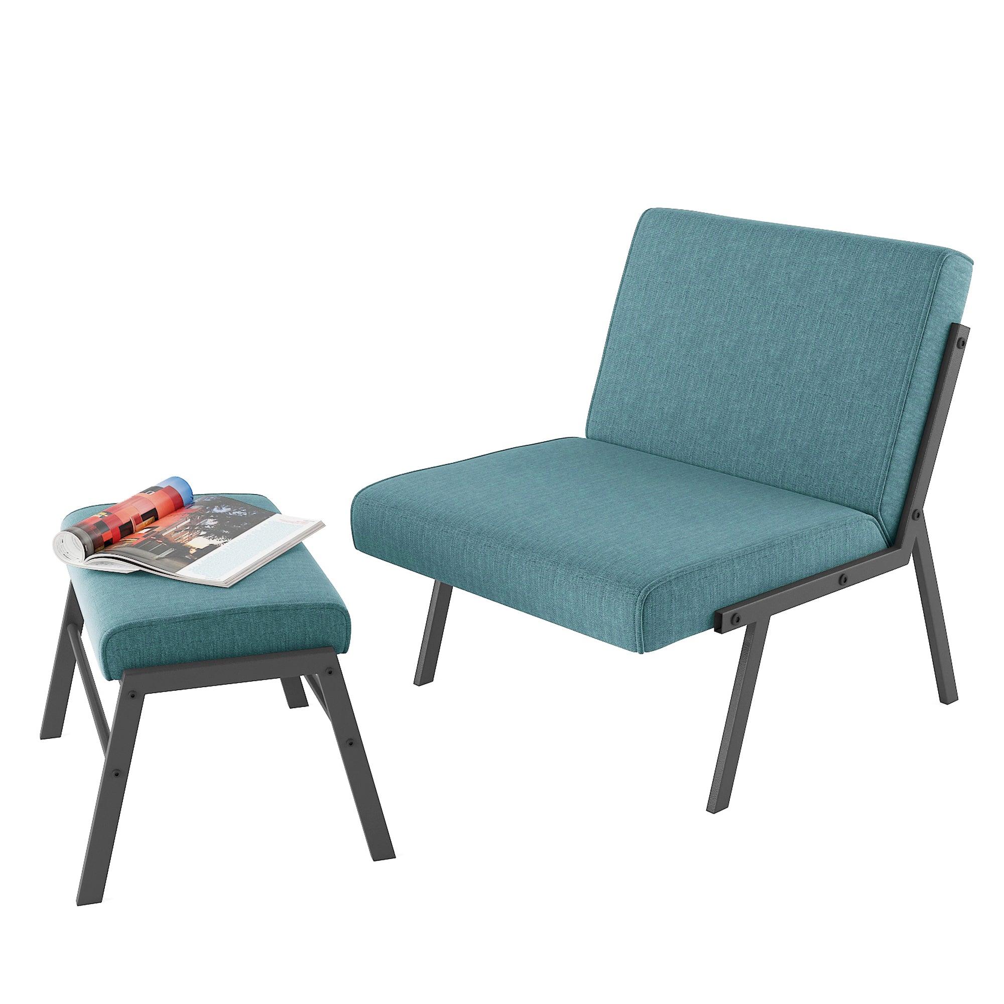 Green Linen Accent Chair with Ottoman V5288