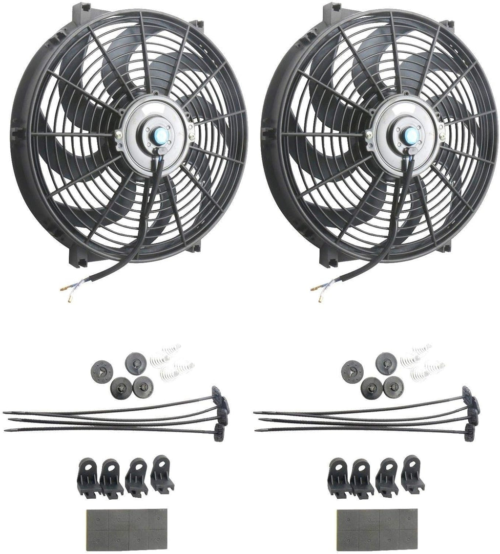 12V Slim Electric Cooling Radiator Fan with Fan Mounting Kit 10" 2-Pack I28177