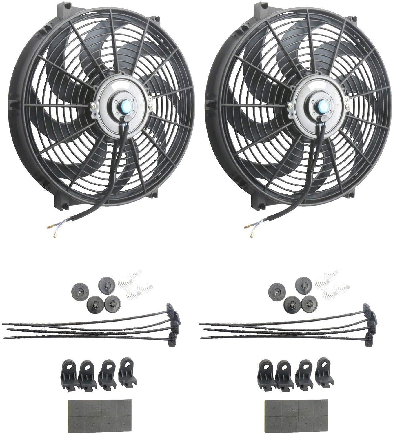 12V Slim Electric Cooling Radiator Fan with Fan Mounting Kit 10" 2-Pack I28177