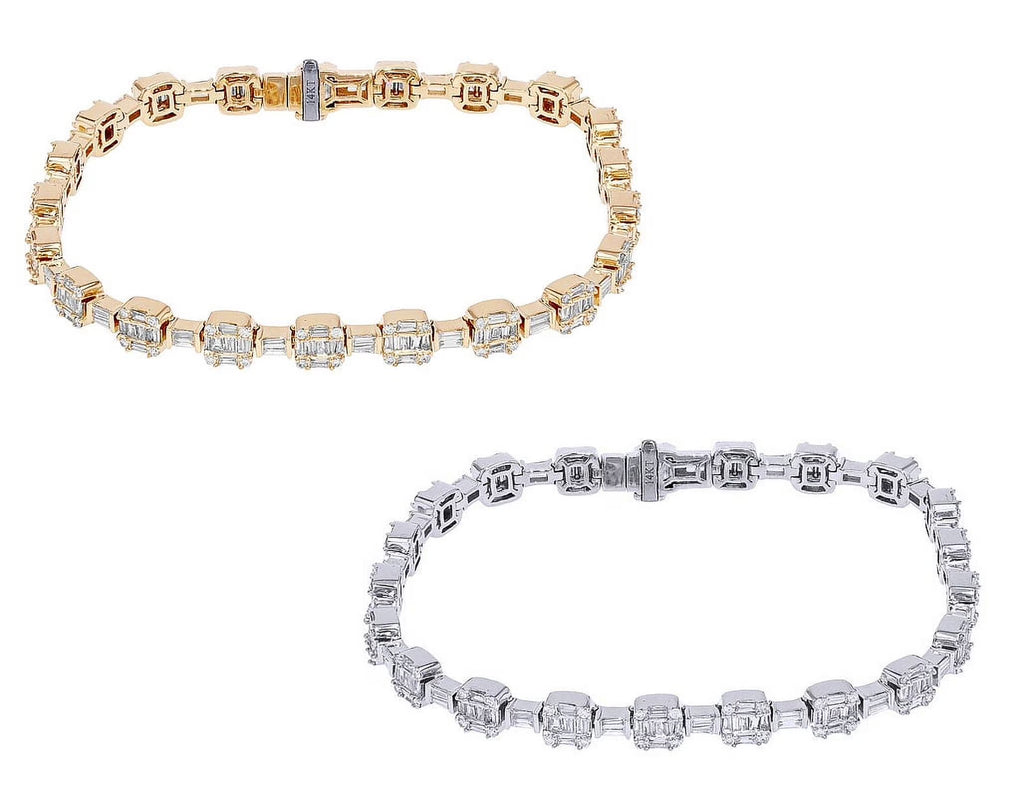 Diamond Square Link Bracelet Gold 6MM 8.5" O849773