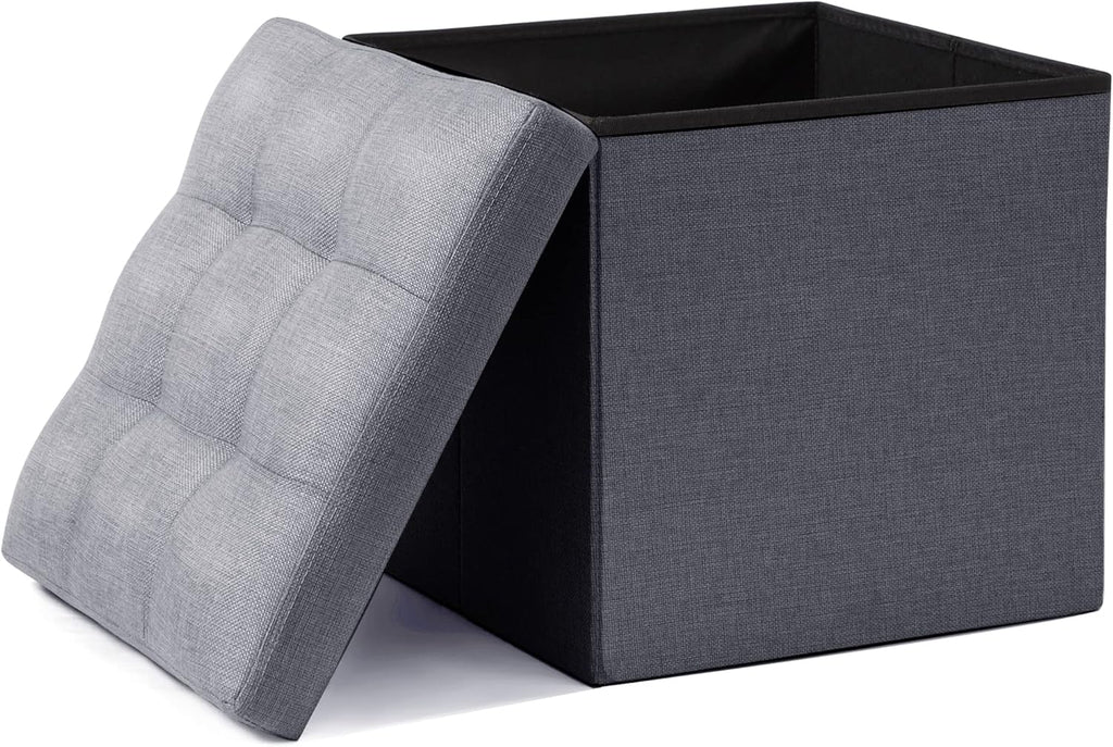Cream Linen Cube Ottoman Storage Footrest D19461