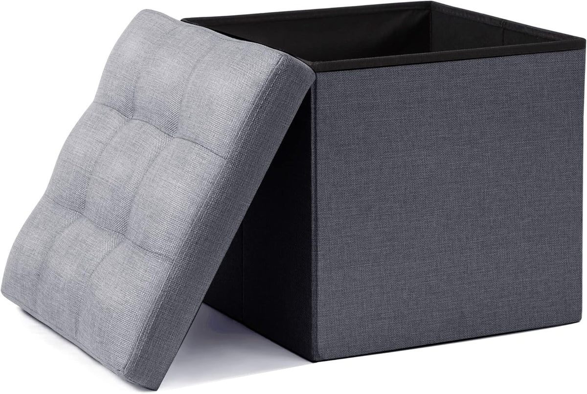 Cream Linen Cube Ottoman Storage Footrest D19461