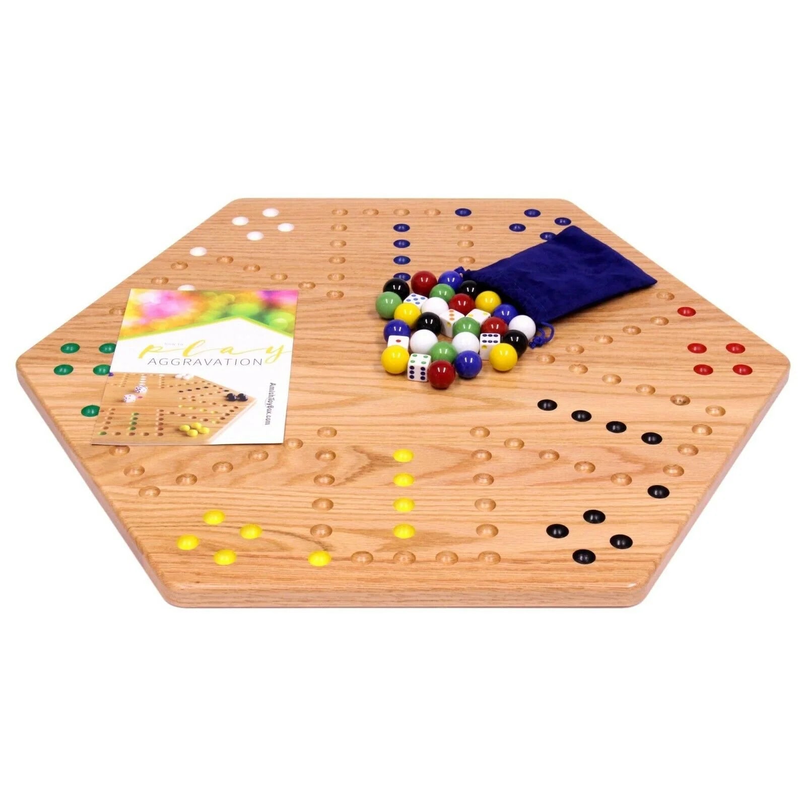 Large 24" Wooden Hand-Painted Aggravation Board Game with XLarge 22mm Marbles and Dice C6575