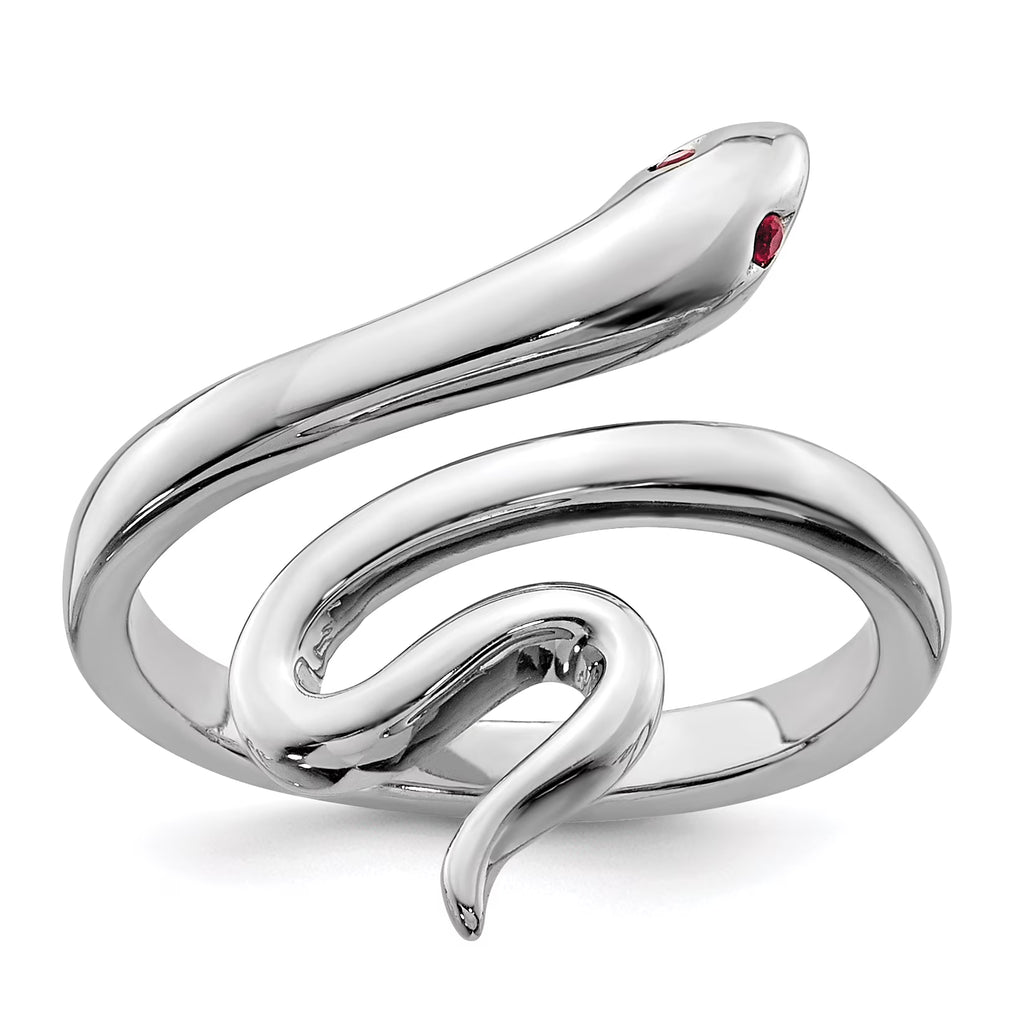 Sterling Silver Rhodium-plated Snake Toe Ring with Synthetic Ruby J646065