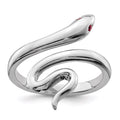 Sterling Silver Rhodium-plated Snake Toe Ring with Synthetic Ruby J646065