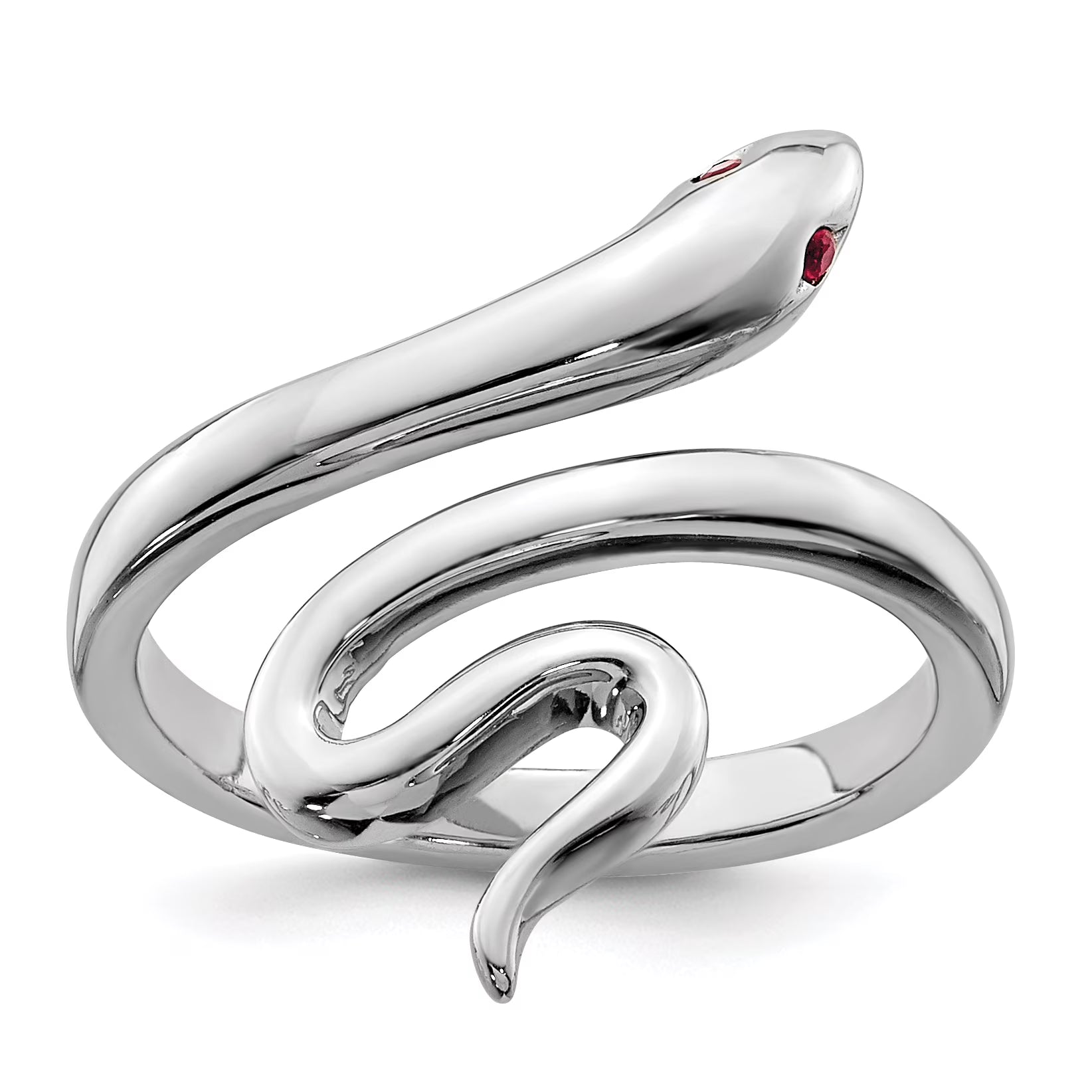 Sterling Silver Rhodium-plated Snake Toe Ring with Synthetic Ruby J646065