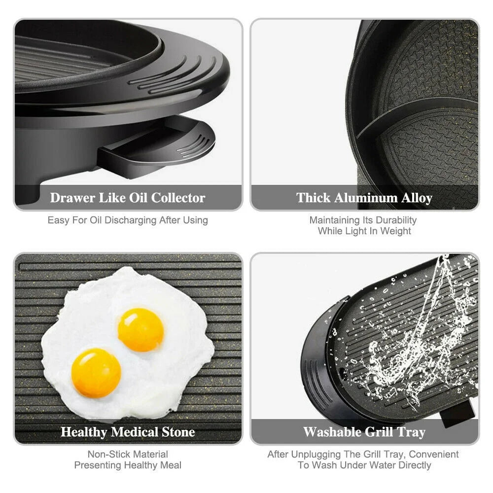 2 in 1 Portable Electric Hot Pot Barbecue Grill Non-Stick Pan R584