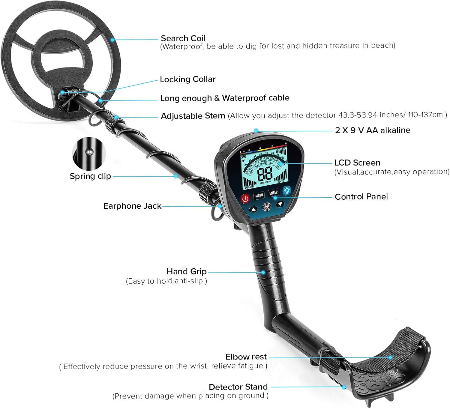 Metal Detector with 10 Waterproof Search Coil F93822