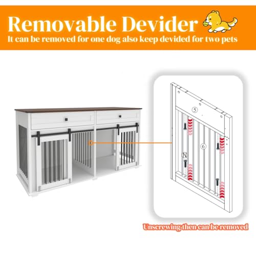 White Wooden Double Dog Crate Furniture with 2 Drawers G909960