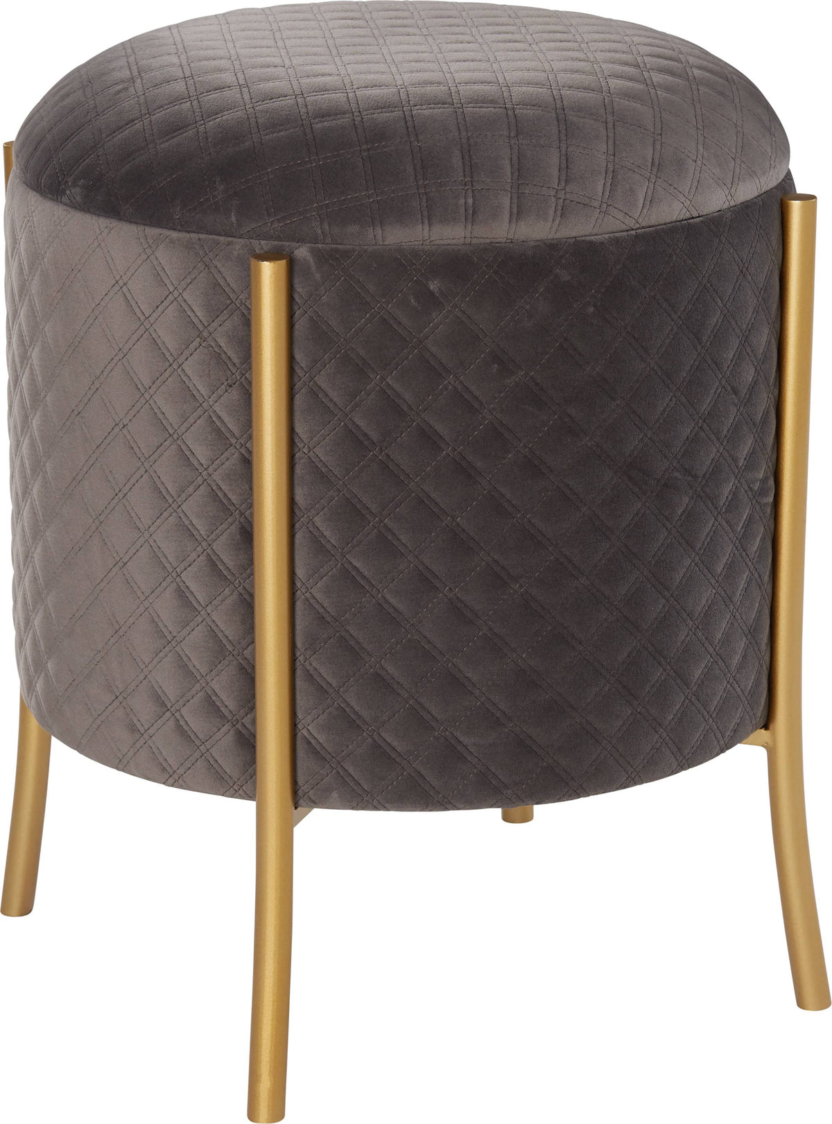 Gray Quilted Velvet Round Storage Ottoman B797