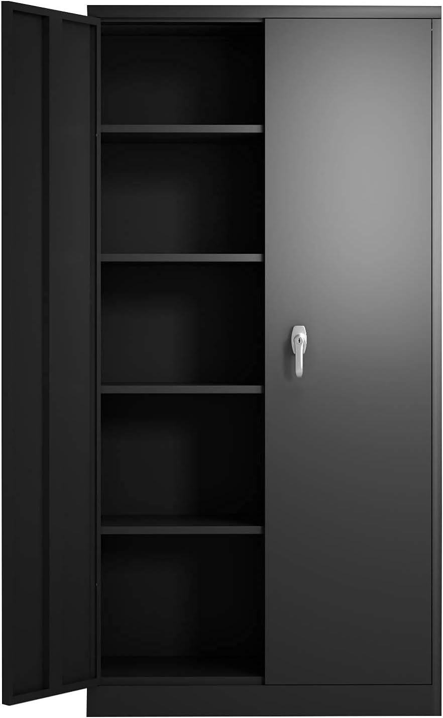 Black Metal Storage Cabinet with 2 Locking Doors and 5 Shelves H502