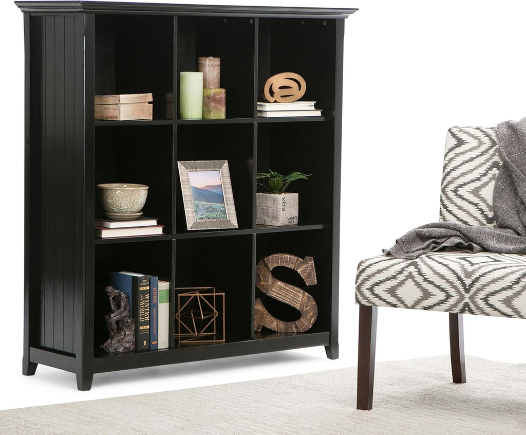 Black Solid Wood 9 Cube Bookcase with 9 Shelves V27528