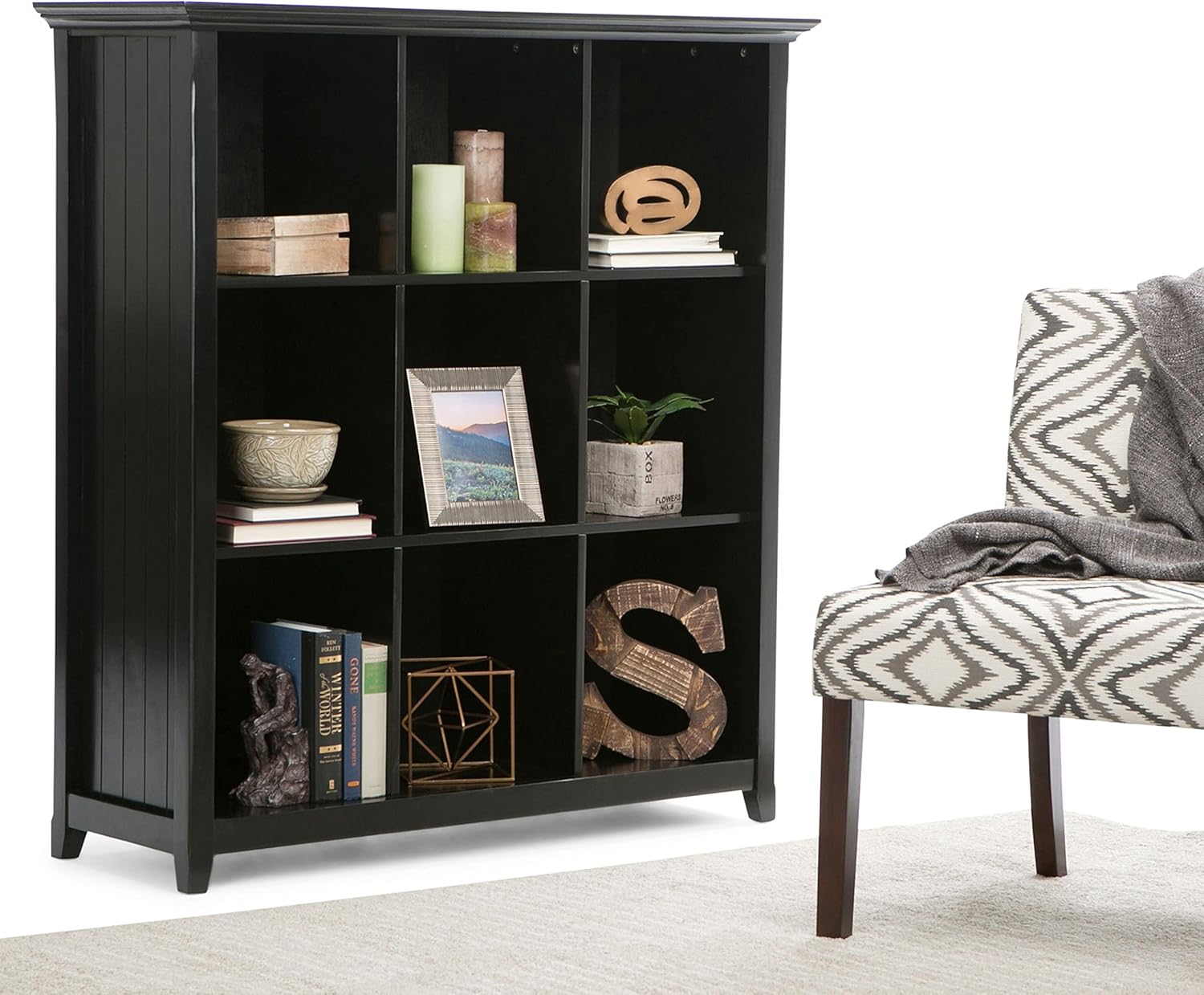 Black Solid Wood 9 Cube Bookcase with 9 Shelves V27528