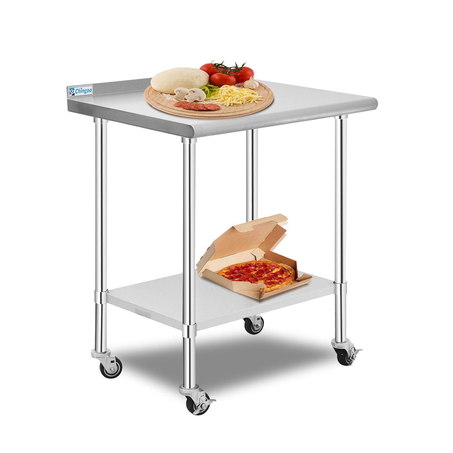 Stainless Steel Prep Table with Undershelf and Caster Wheels V875973
