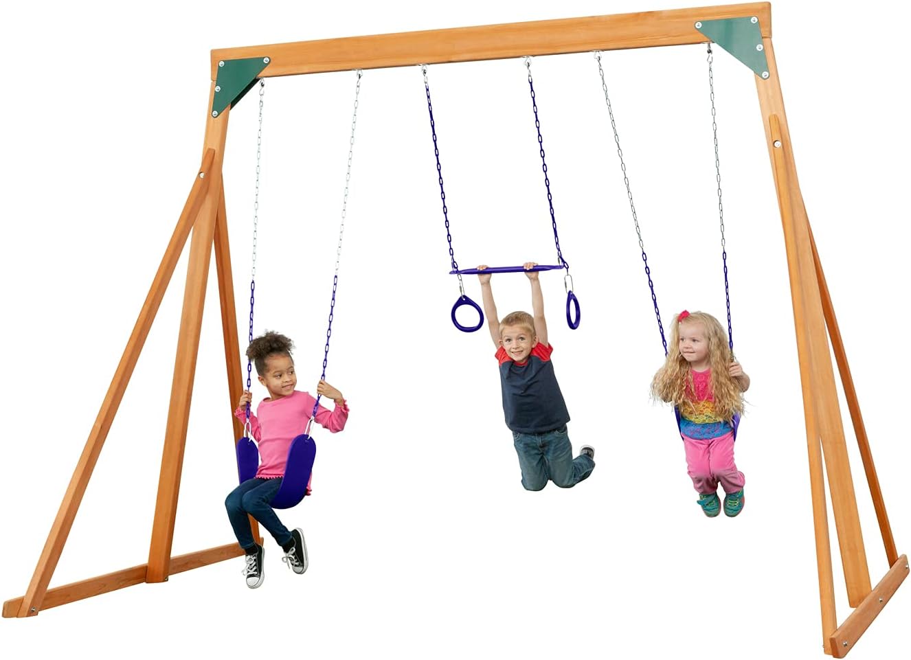 Cedar Wooden Backyard Swing Set with 2 Swings & 1 Trapeze N31289