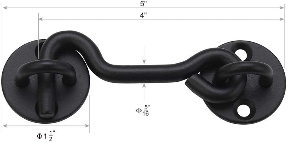 Black 4" Hook and Eye Latch, Pack of 2 T123