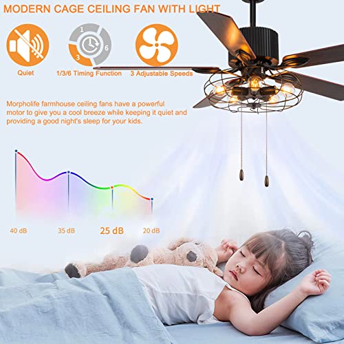 52" Black Ceiling Fan with Lights Remote Control Pull Chain 5 Reversible Blades A88185