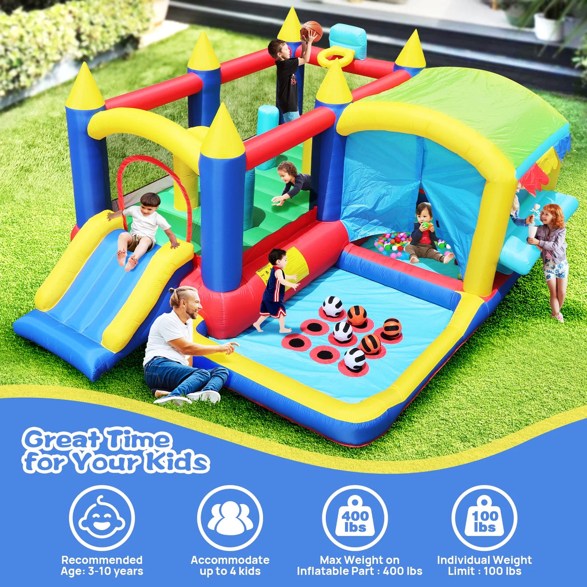 7 in 1 Inflatable Bouncy House with Blower and Carrying Bag N600637