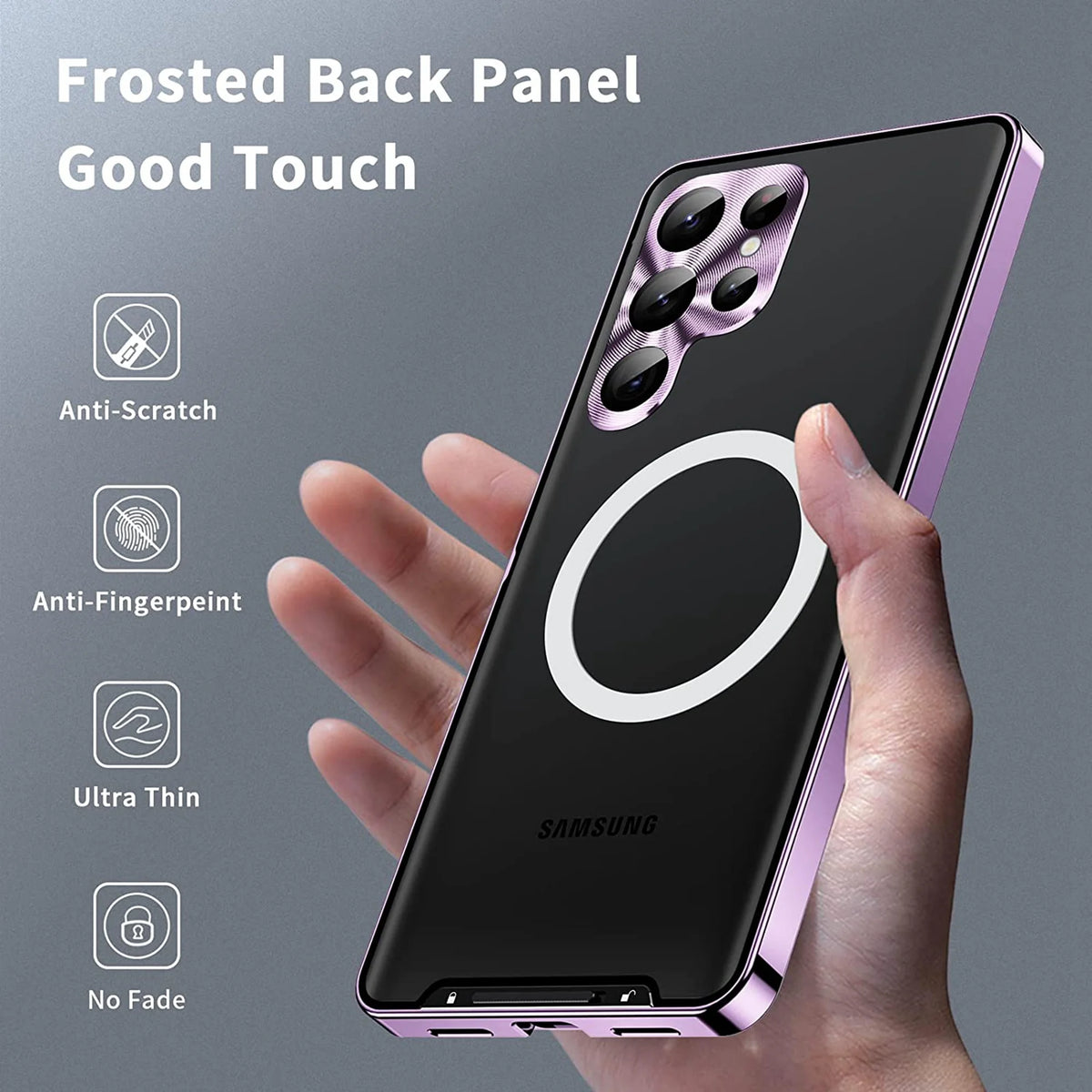 Purple Magnetic Metal Bumper PC Case for Samsung Galaxy S23 Ultra Q142