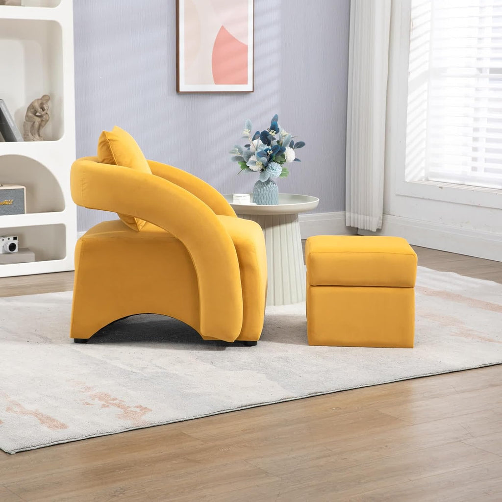 Yellow Velvet Accent Chair with Ottoman J26691