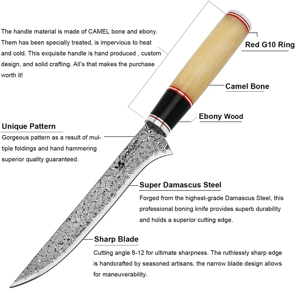 6 Inch Damascus Steel Boning Knife with Camel Bone Handle A29970