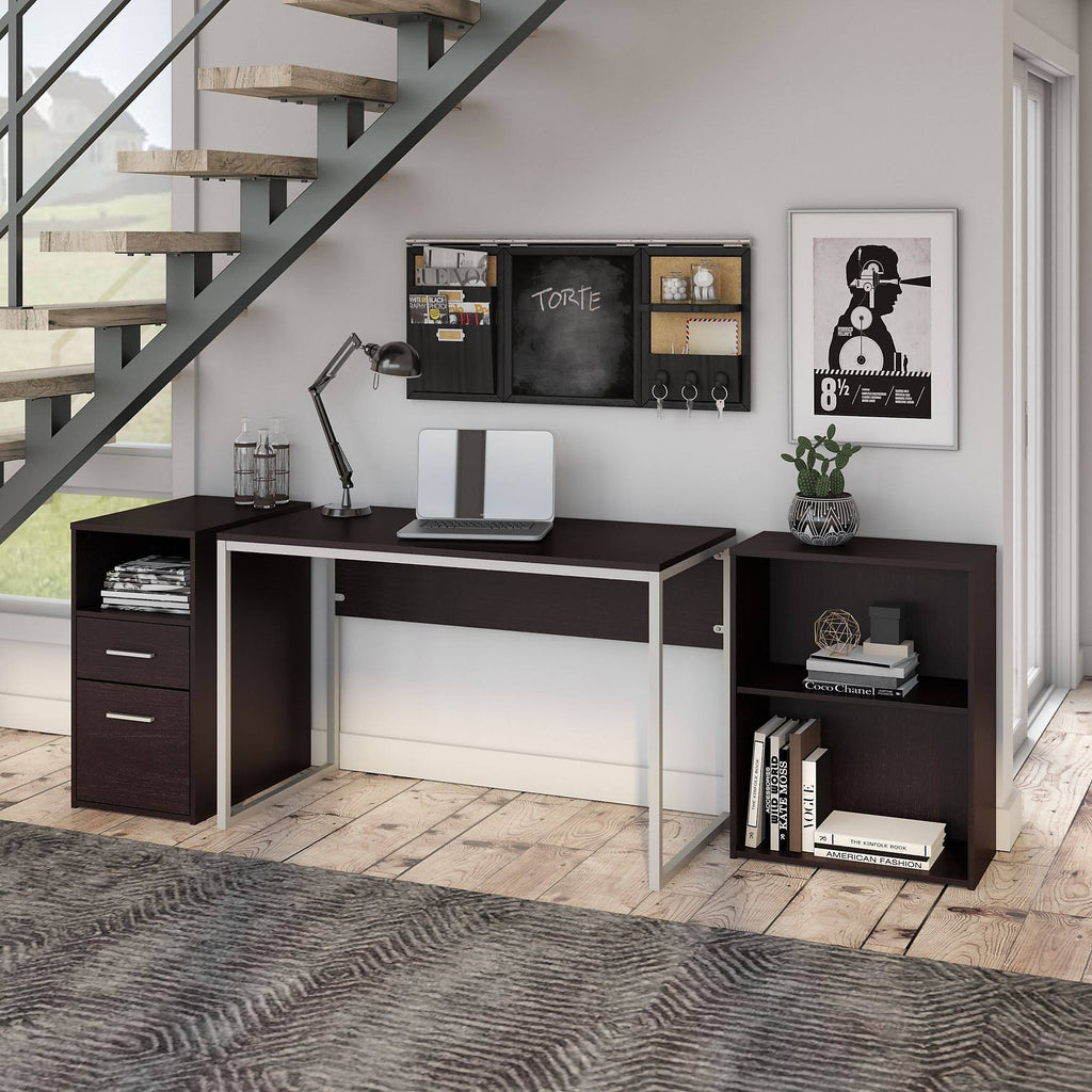Espresso Oak Computer Desk with File Cabinet and Bookcase J743769