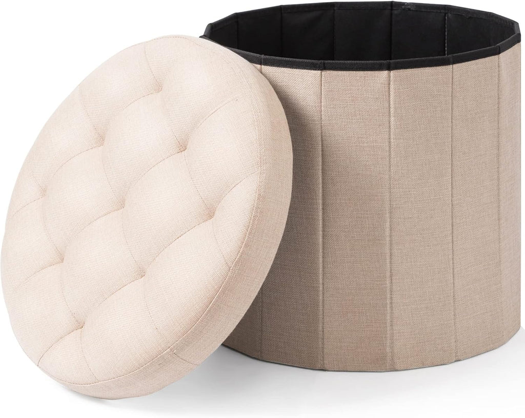 Cream Linen Cube Ottoman Storage Footrest D19461