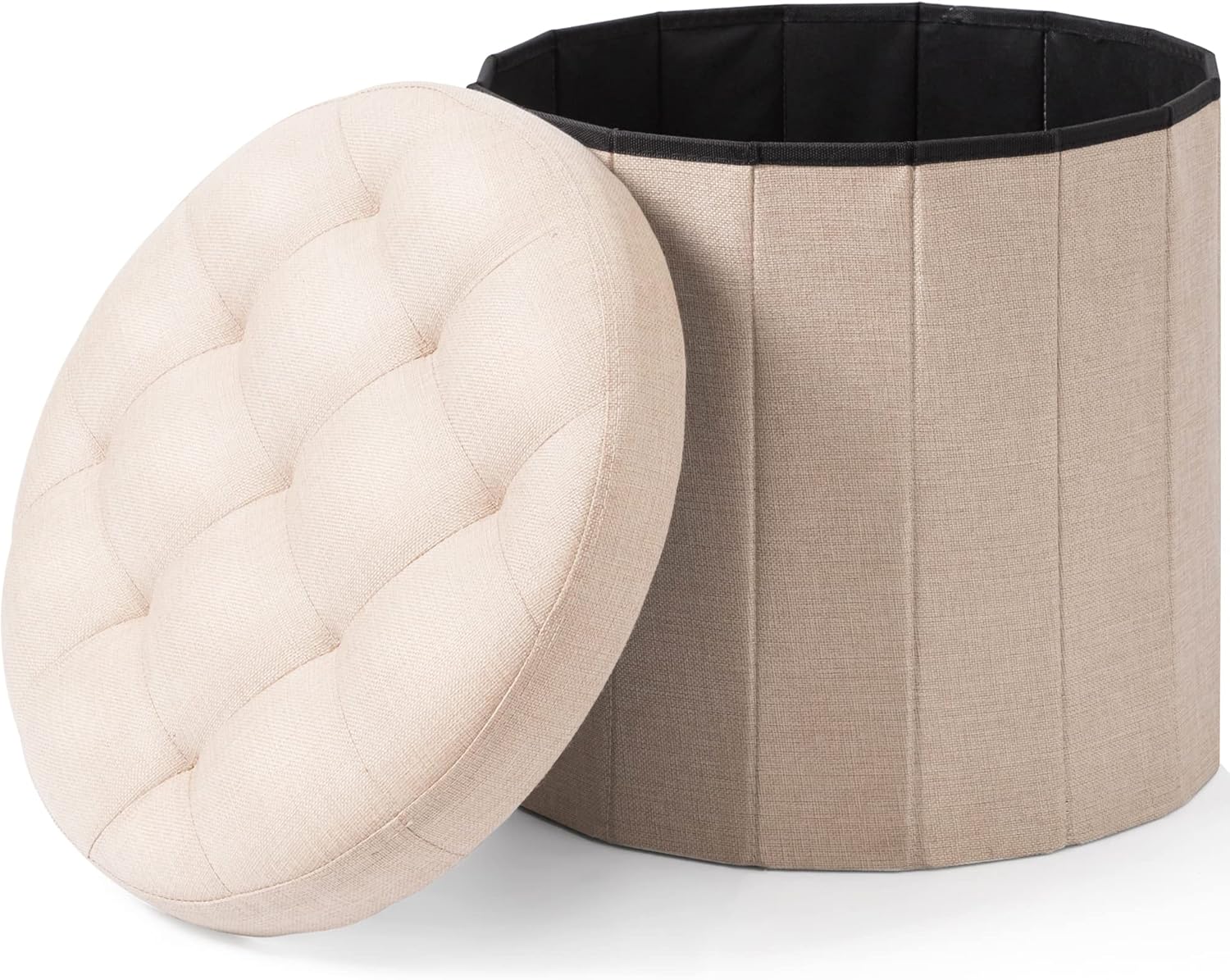 Cream Linen Cube Ottoman Storage Footrest D19461