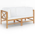 2-Seater Teak Wood Corner Sofa Set with Cream Cushion S10103