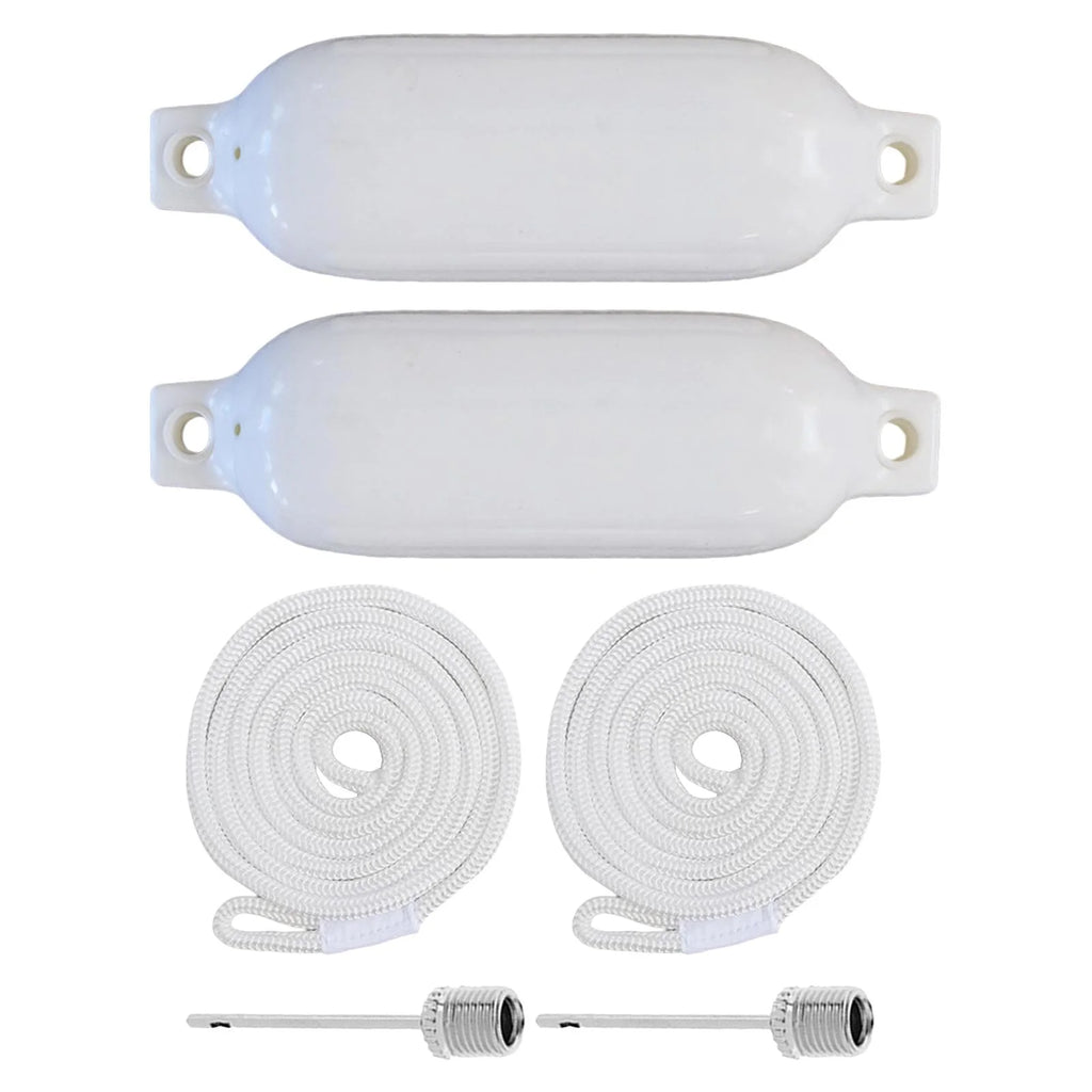2 Pieces Inflatable PVC Dock Protection Buoy with 2m White Rope S247