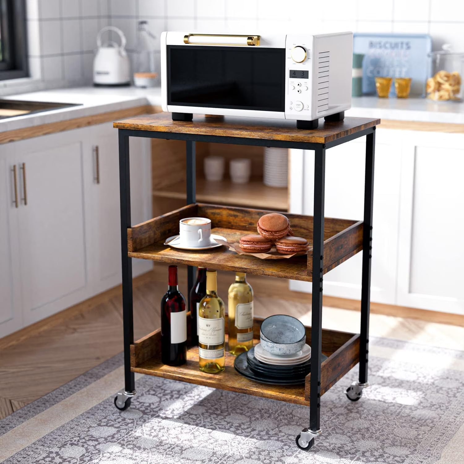 3-Tier Kitchen Utility Storage Cart with Rolling Wheels Y546