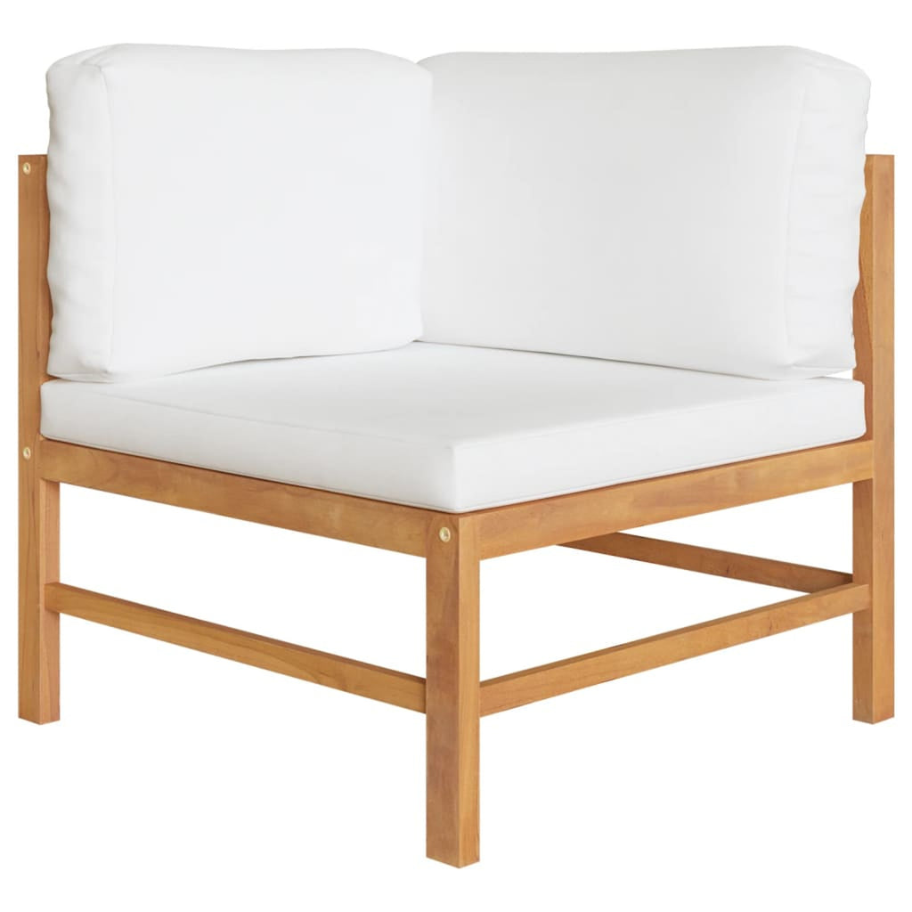 2-Seater Teak Wood Corner Sofa Set with Cream Cushion S10103